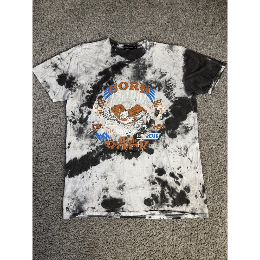 PrettyLittleThing Shirt Teens M Black White Born Rock Eagle Crew Neck Cotton